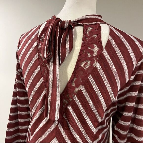 Entro Striped Burgundy and White Long Sleeve mini Dress size small - Picture 6 of 13